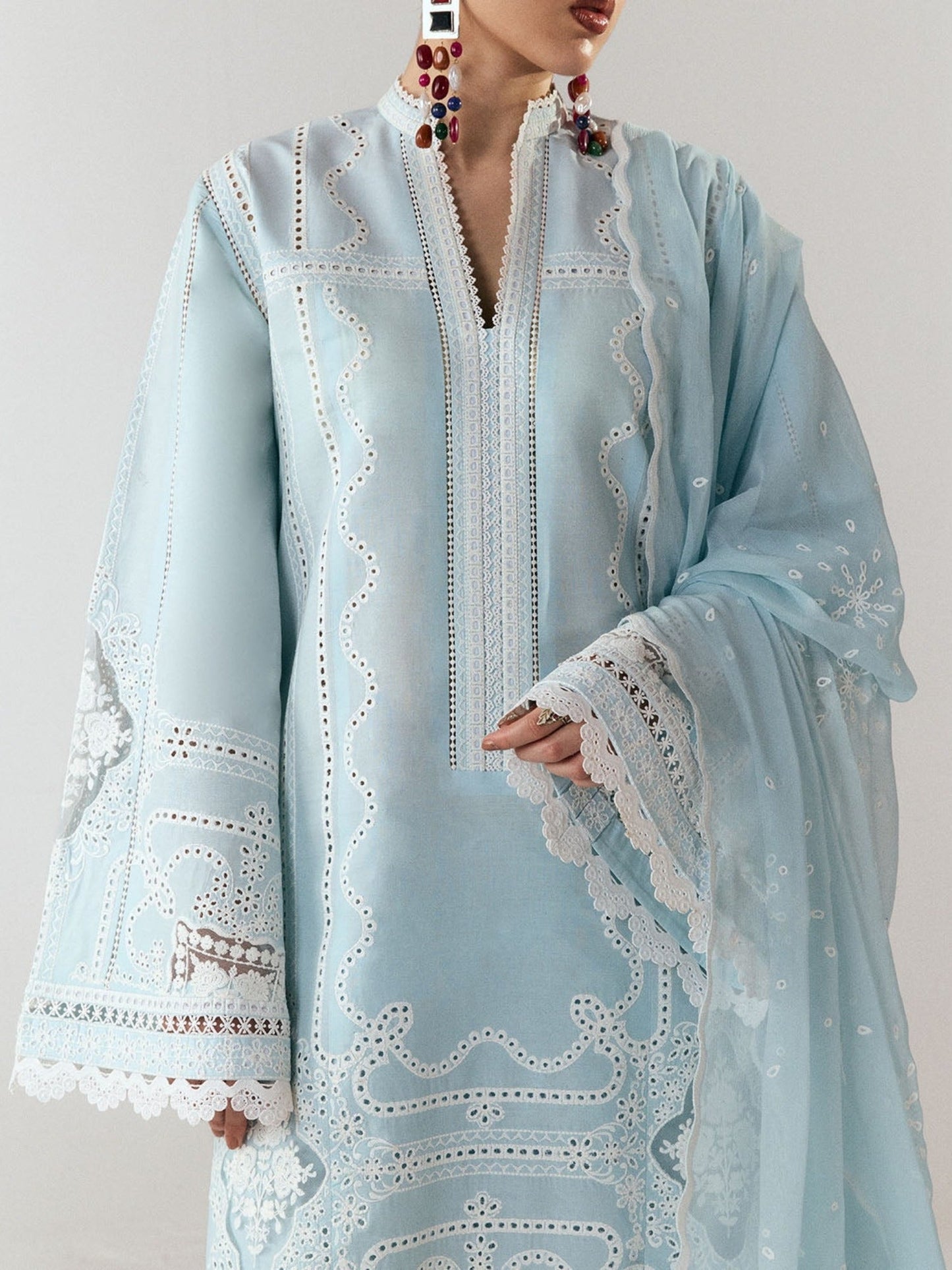 Blue-Jugnu By Hussain Rehar SS'26 Edit III Cotton Embroidered Unstitched 3-Piece Suit-Dira