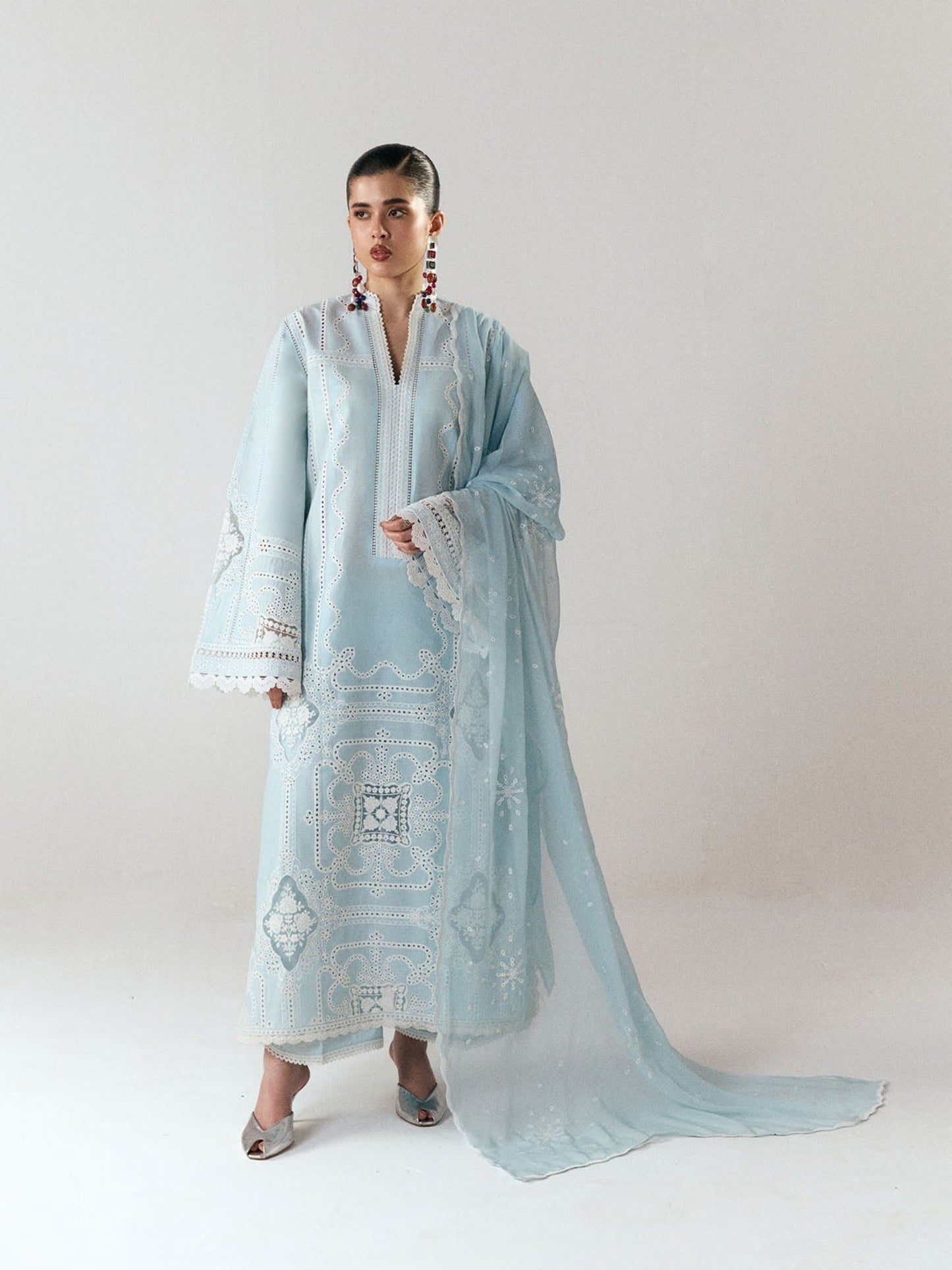 Blue-Jugnu By Hussain Rehar SS'26 Edit III Cotton Embroidered Unstitched 3-Piece Suit-Dira