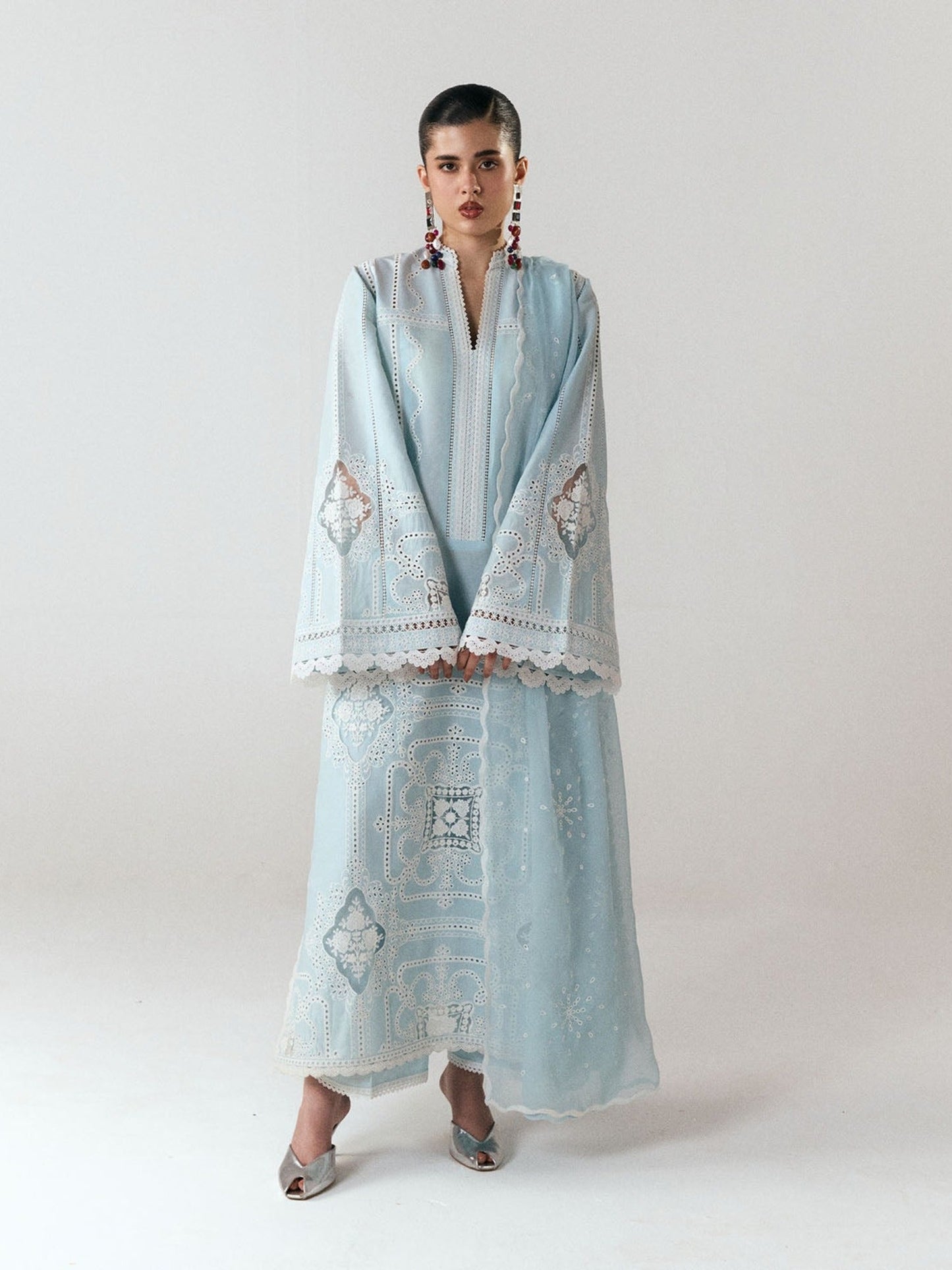 Blue-Jugnu By Hussain Rehar SS'26 Edit III Cotton Embroidered Unstitched 3-Piece Suit-Dira