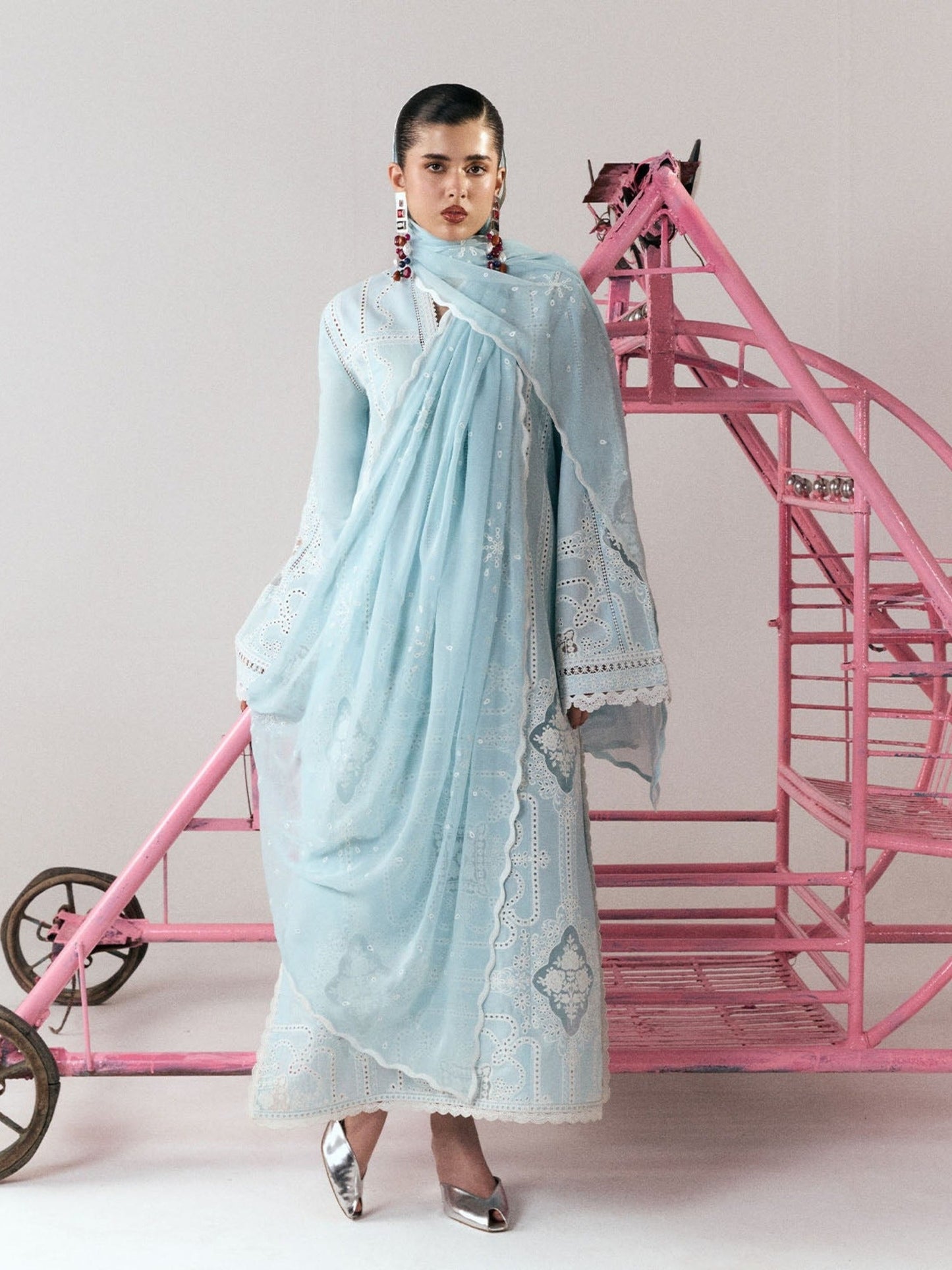Blue-Jugnu By Hussain Rehar SS'26 Edit III Cotton Embroidered Unstitched 3-Piece Suit-Dira
