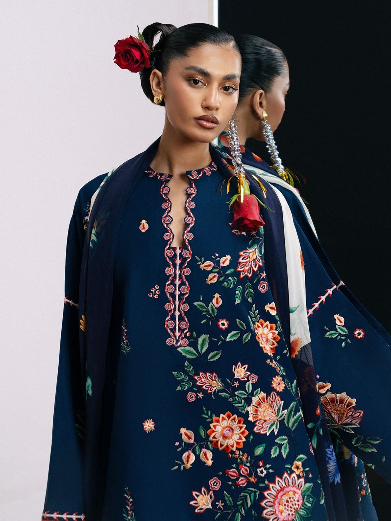 Blue-Jugnu By Hussain Rehar SS'26-Edit IV Cotton Embroidered Stitched 3-Piece Suit-Jiro