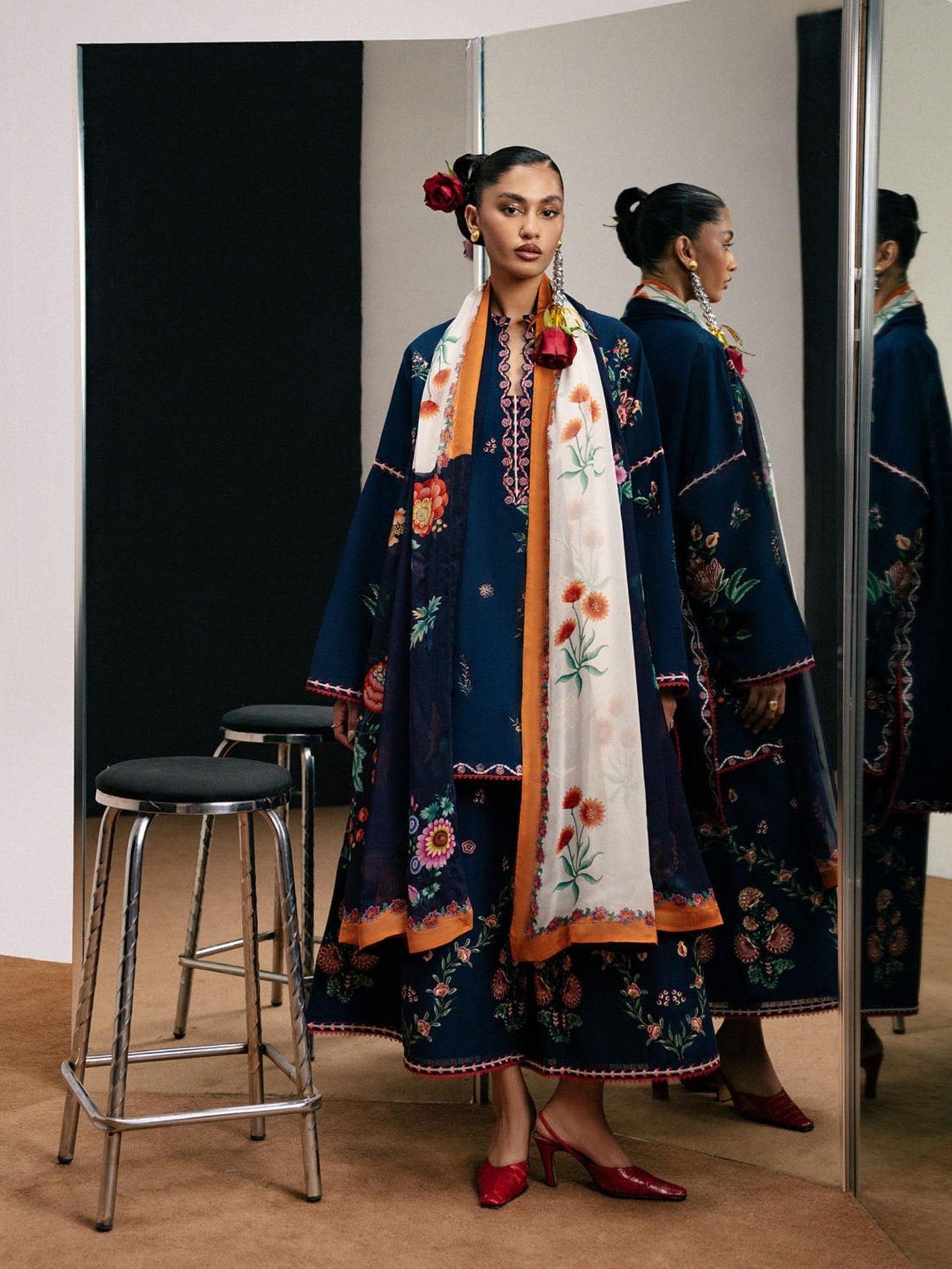 Blue-Jugnu By Hussain Rehar SS'26-Edit IV Cotton Embroidered Stitched 3-Piece Suit-Jiro