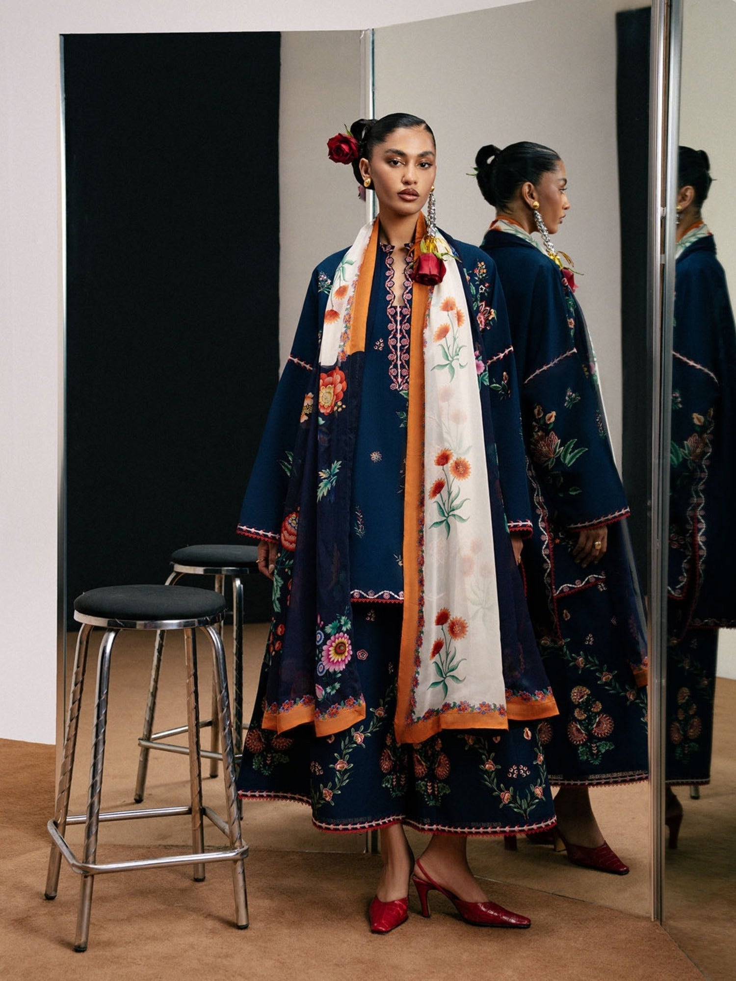 Blue-Jugnu By Hussain Rehar SS'26-Edit IV Cotton Embroidered Stitched 3-Piece Suit-Jiro