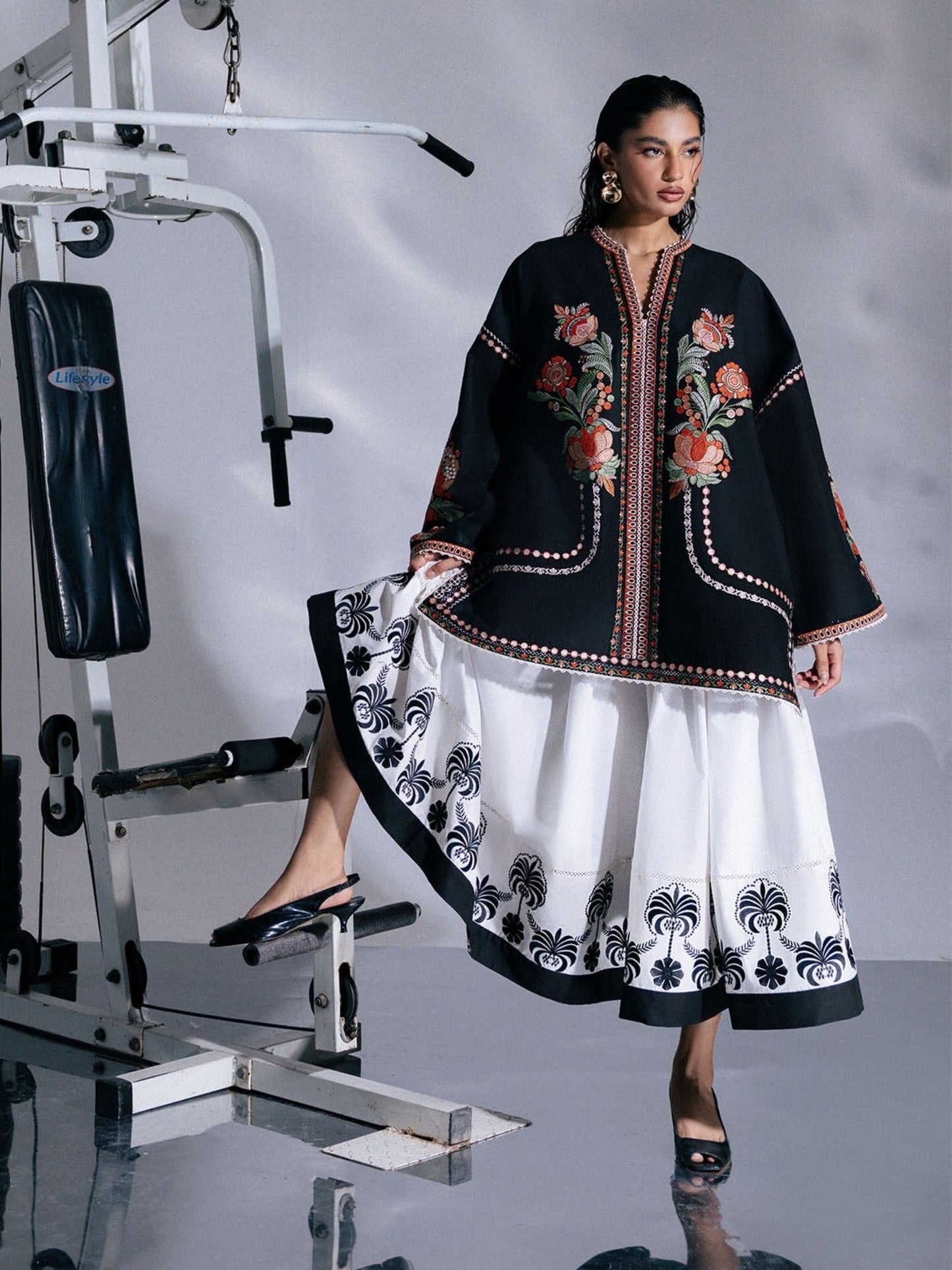 Black and Ivory-Jugnu By Hussain Rehar SS'26-Edit IV Cotton Embroidered Stitched 2-Piece Suit-Kenji