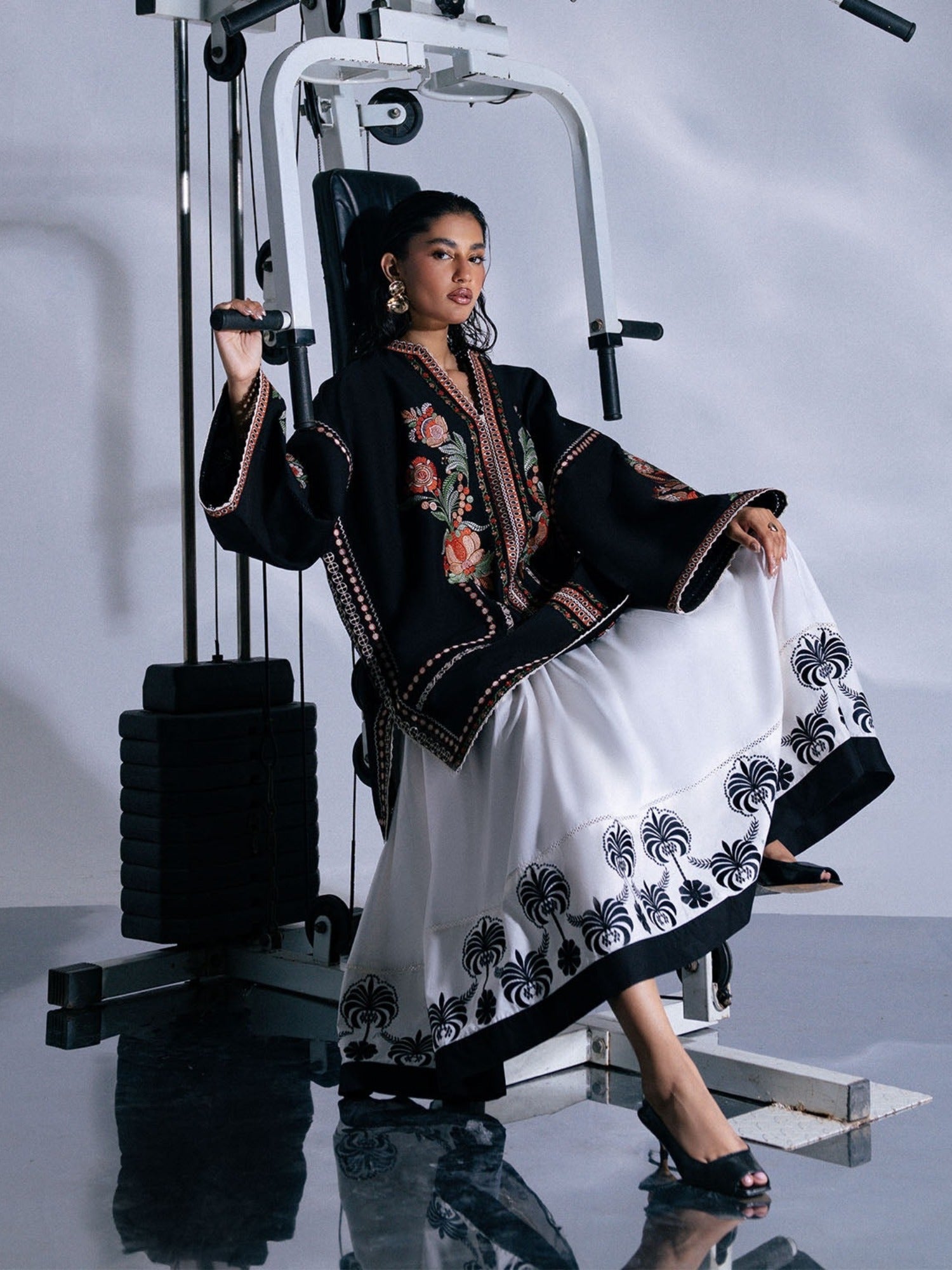 Black and Ivory-Jugnu By Hussain Rehar SS'26-Edit IV Cotton Embroidered Stitched 2-Piece Suit-Kenji