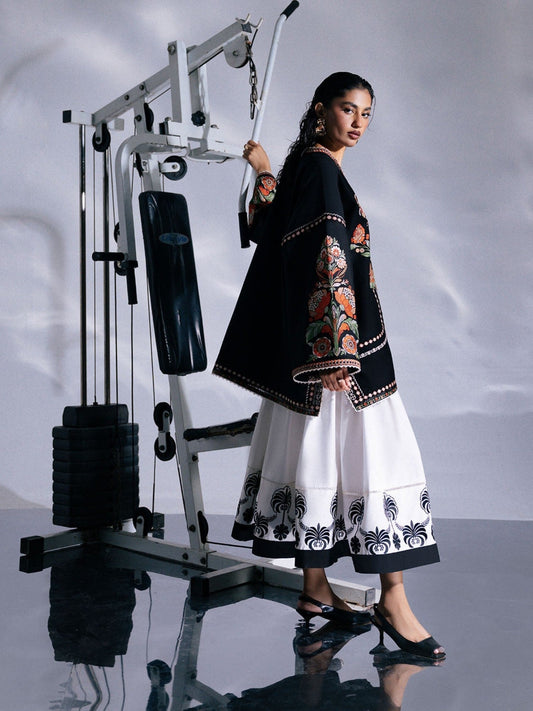 Black and Ivory-Jugnu By Hussain Rehar SS'26-Edit IV Cotton Embroidered Stitched 2-Piece Suit-Kenji