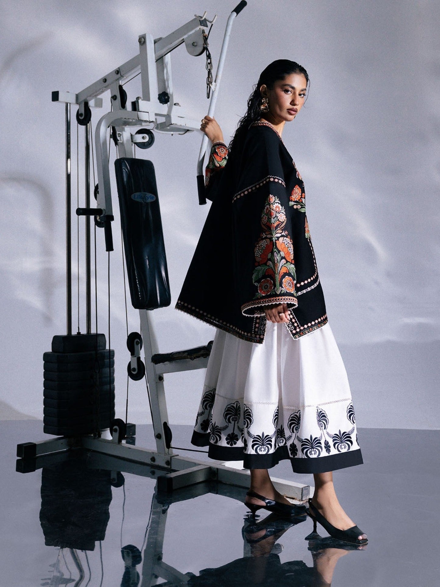 Black and Ivory-Jugnu By Hussain Rehar SS'26-Edit IV Cotton Embroidered Stitched 2-Piece Suit-Kenji
