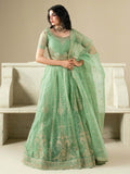 Green Hani & Umaima Organza Embroidered Lehenga-Gul e Rimal
