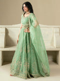 Green Hani & Umaima Organza Embroidered Lehenga-Gul e Rimal