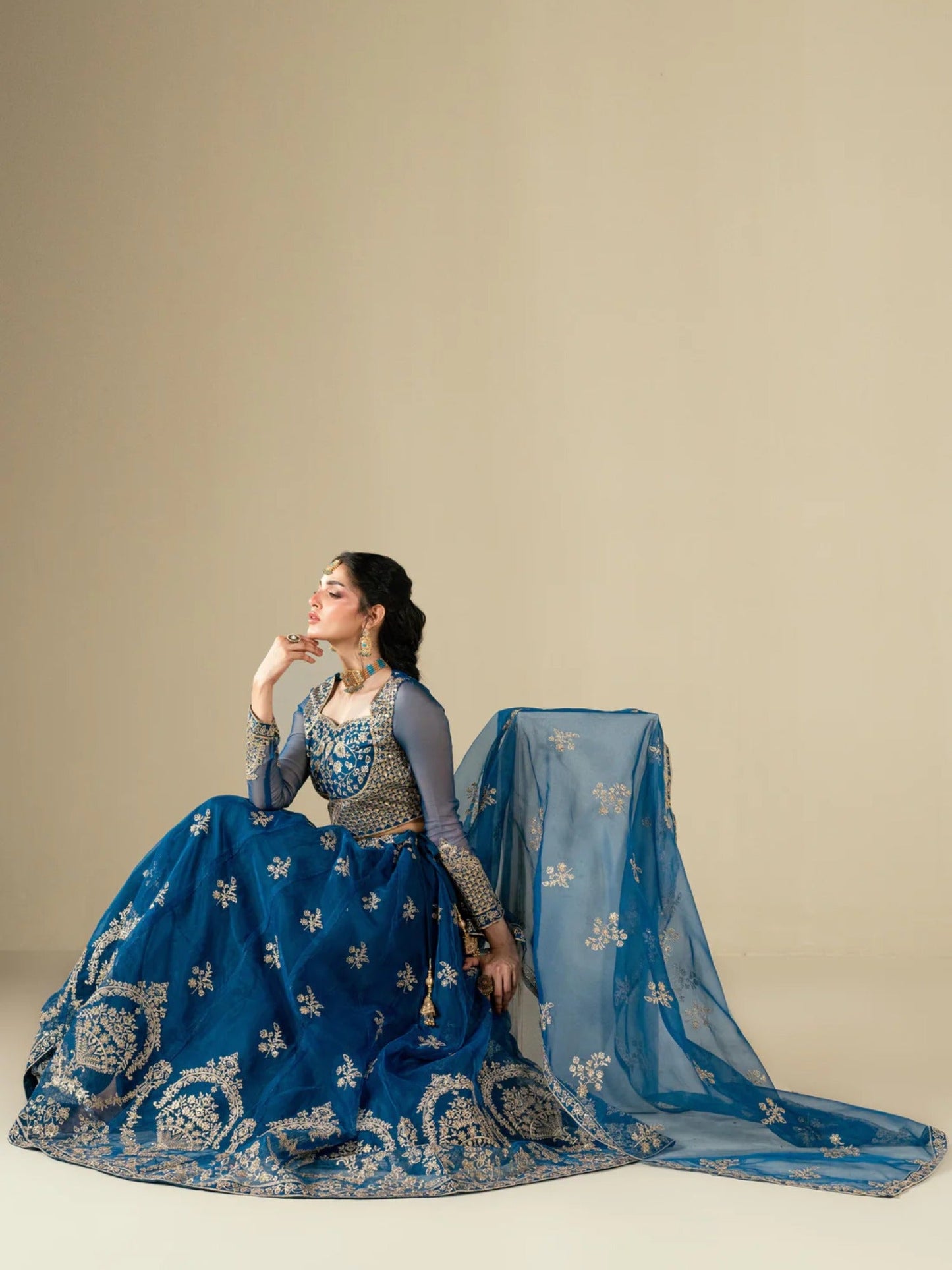 Blue Hani & Umaima Organza Embroidered Lehenga-Noor e Saba