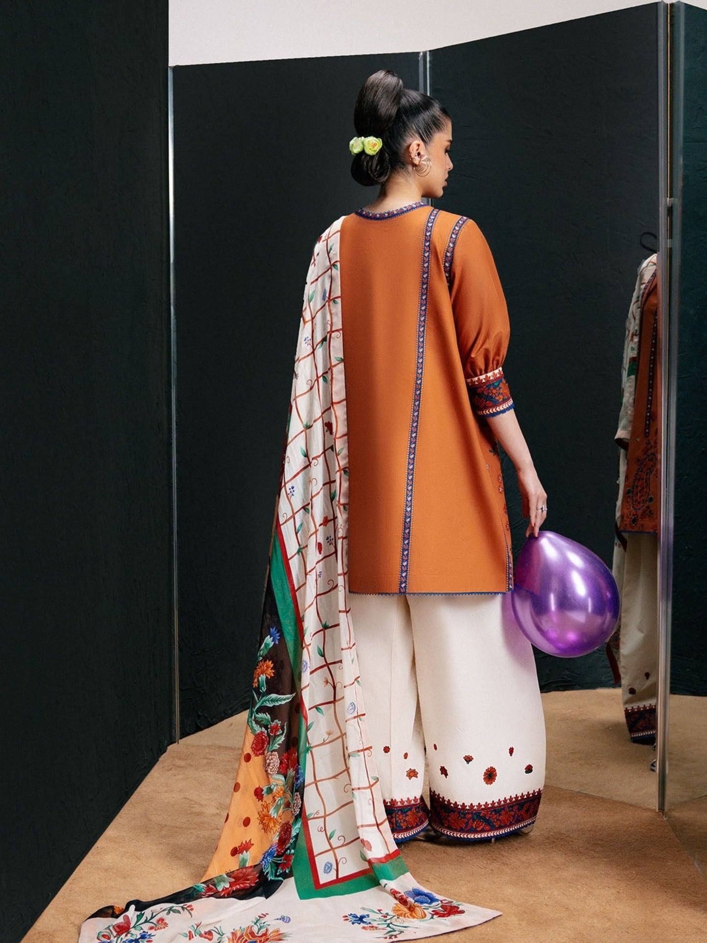 Orange Jugnu By Hussain Rehar SS'26-Edit IV Cotton Embroidered Stitched 3-Piece Suit-Yona