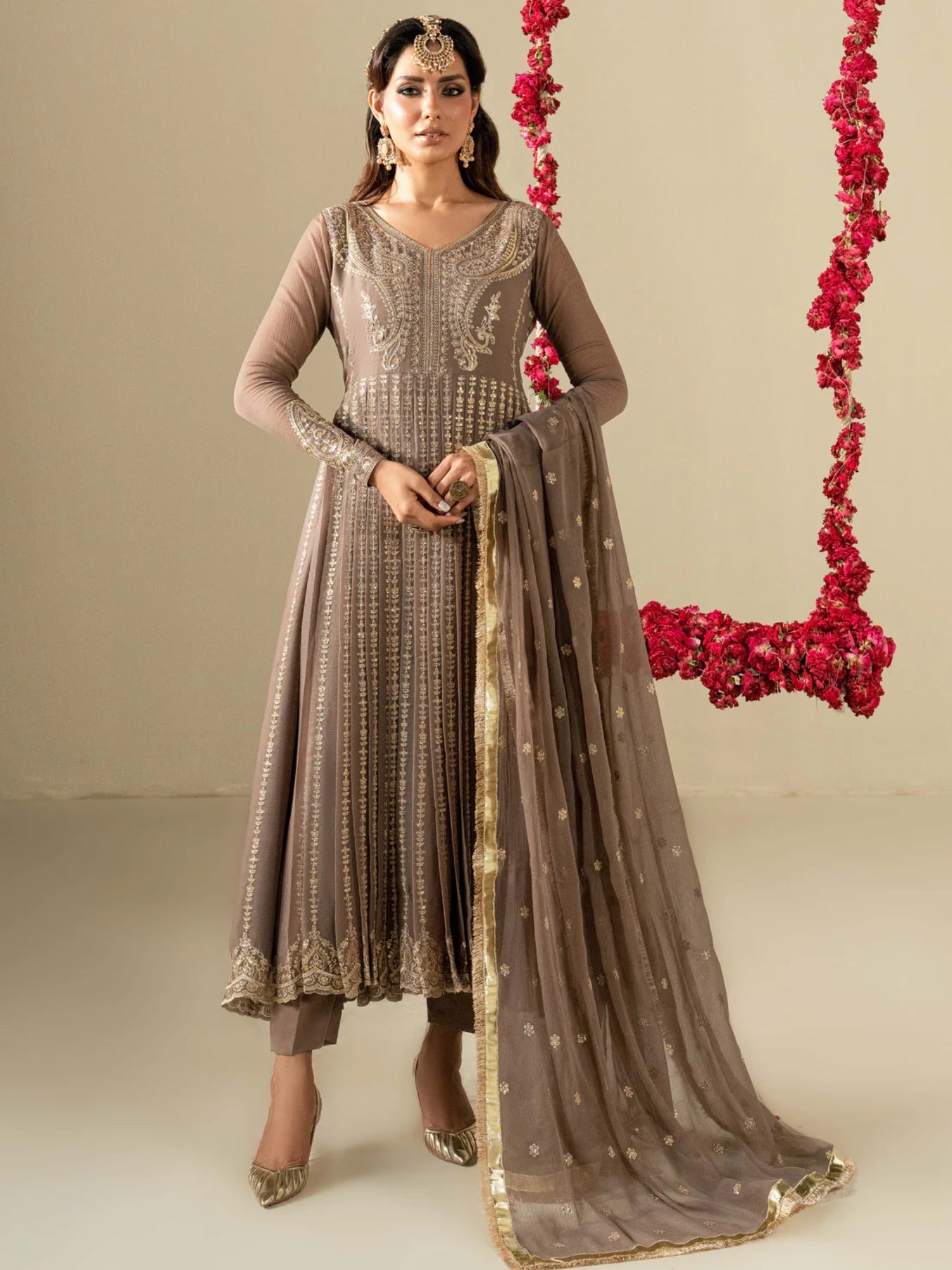 Hani & Umaima Chiffon Embroidered Stitched 3-Piece Suit-Sohani