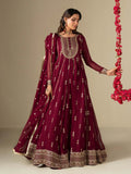 Maroon Hani & Umaima Chiffon Embroidered Stitched 2-Piece Suit-Jiya