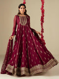 Maroon Hani & Umaima Chiffon Embroidered Stitched 2-Piece Suit-Jiya