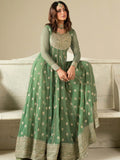 Green Hani & Umaima Chiffon Embroidered Stitched 2-Piece Suit-Sara