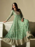 Green Hani & Umaima Chiffon Embroidered Stitched 2-Piece Suit-Sara
