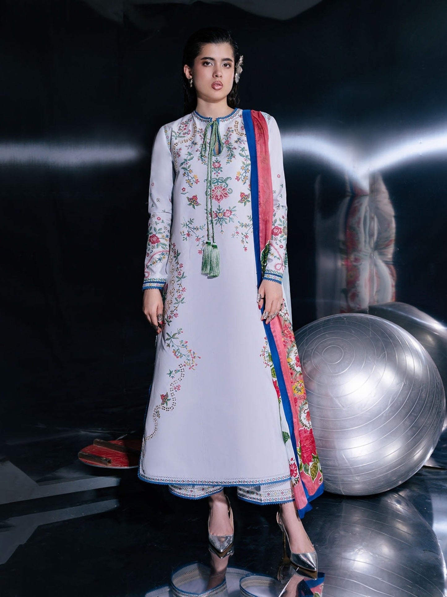 Blue-Jugnu By Hussain Rehar SS'26-Edit IV Cotton Embroidered Stitched 3-Piece Suit-Zana