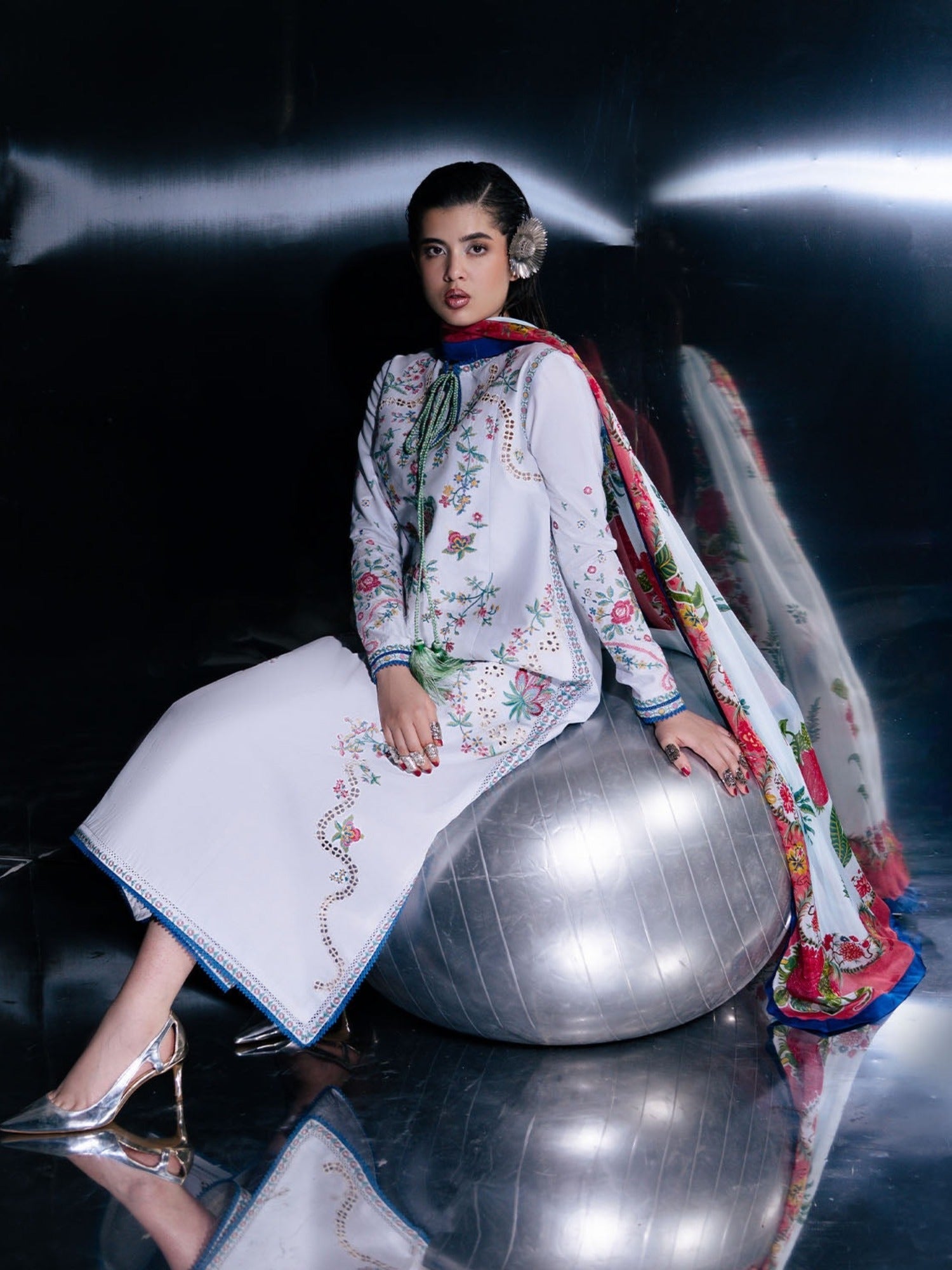 Blue-Jugnu By Hussain Rehar SS'26-Edit IV Cotton Embroidered Stitched 3-Piece Suit-Zana
