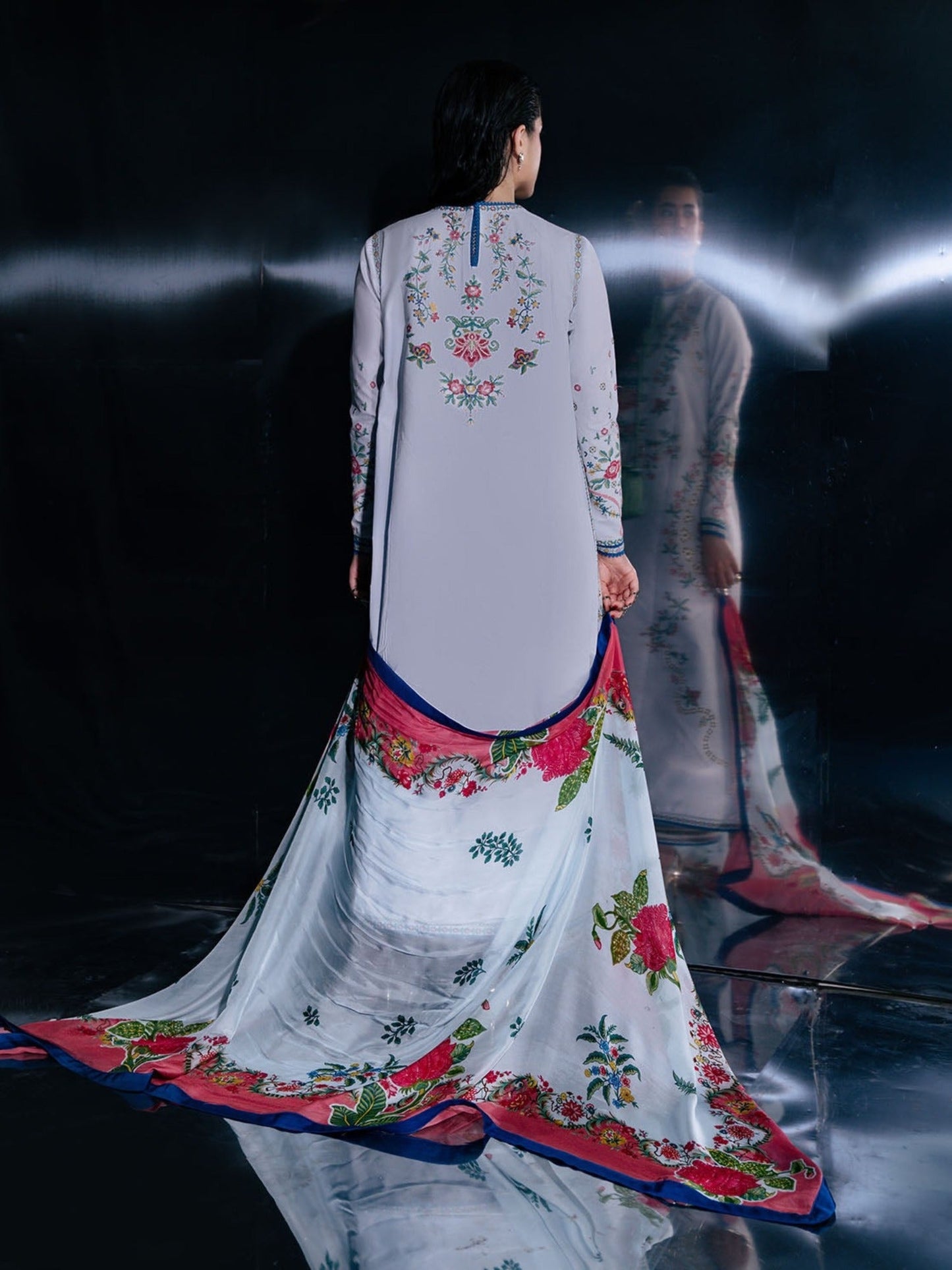 Blue-Jugnu By Hussain Rehar SS'26-Edit IV Cotton Embroidered Stitched 3-Piece Suit-Zana