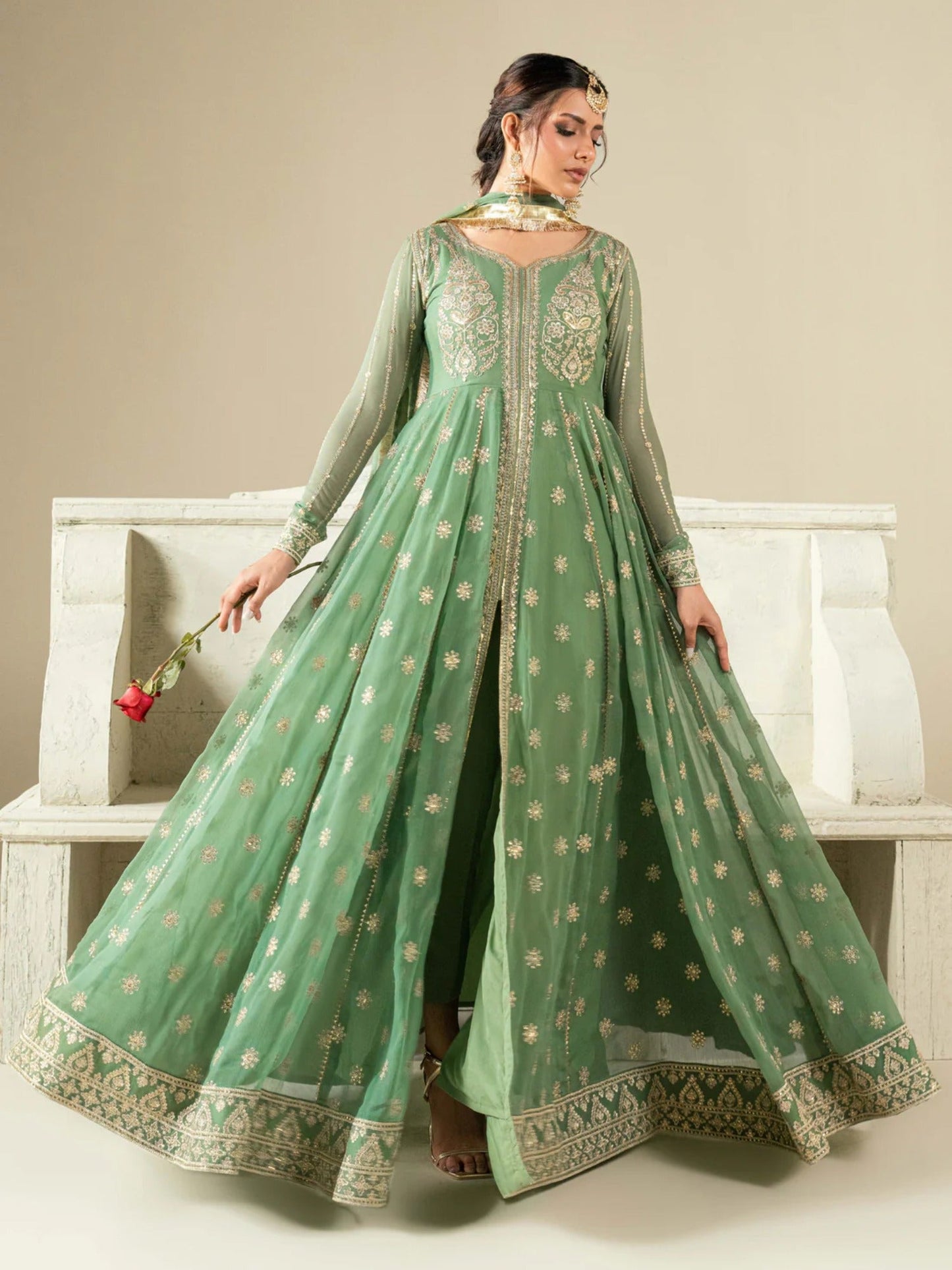 Hani & Umaima Chiffon Embroidered Stitched 3-Piece Suit-Astra