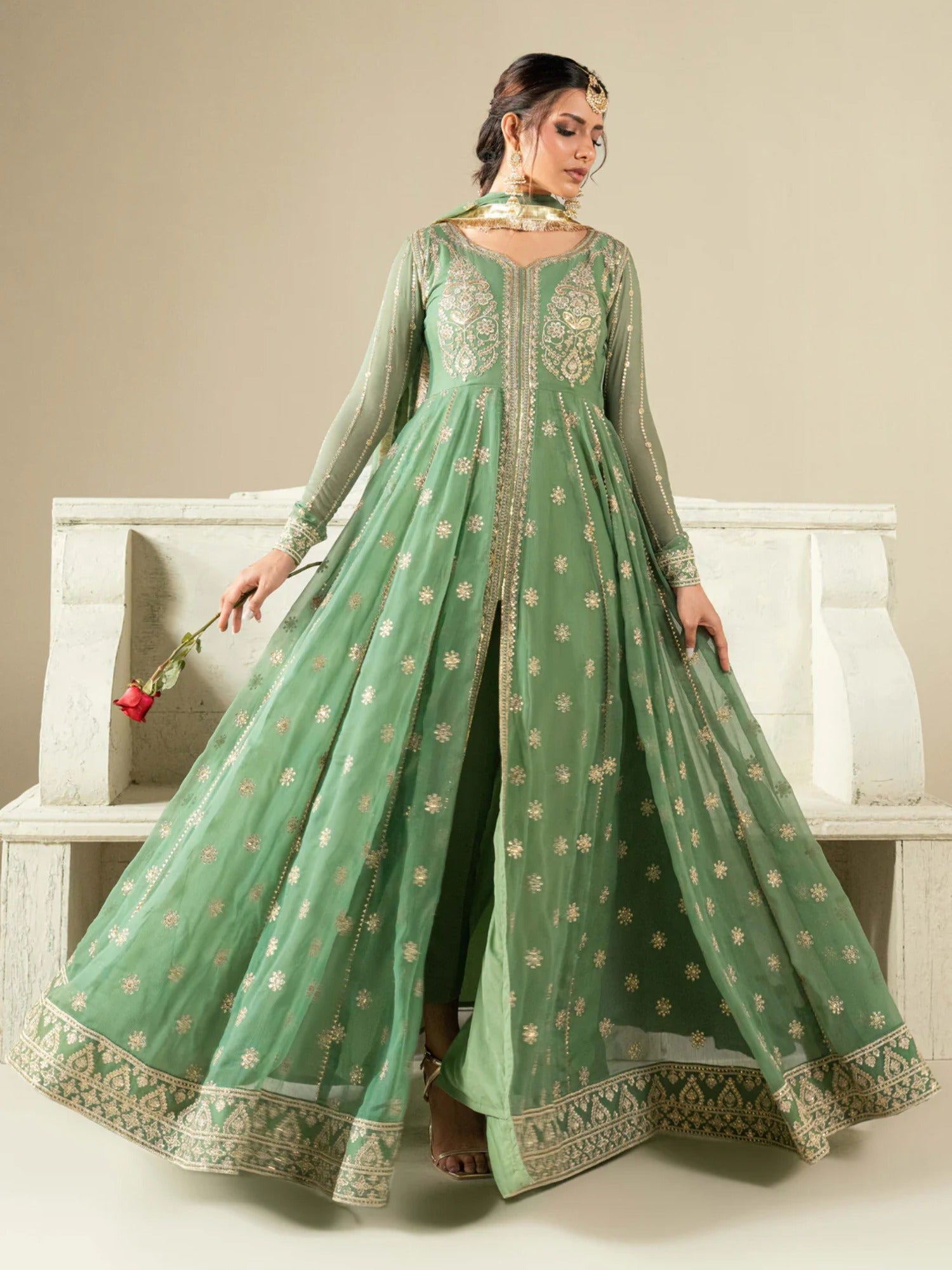 Hani & Umaima Chiffon Embroidered Stitched 3-Piece Suit-Astra