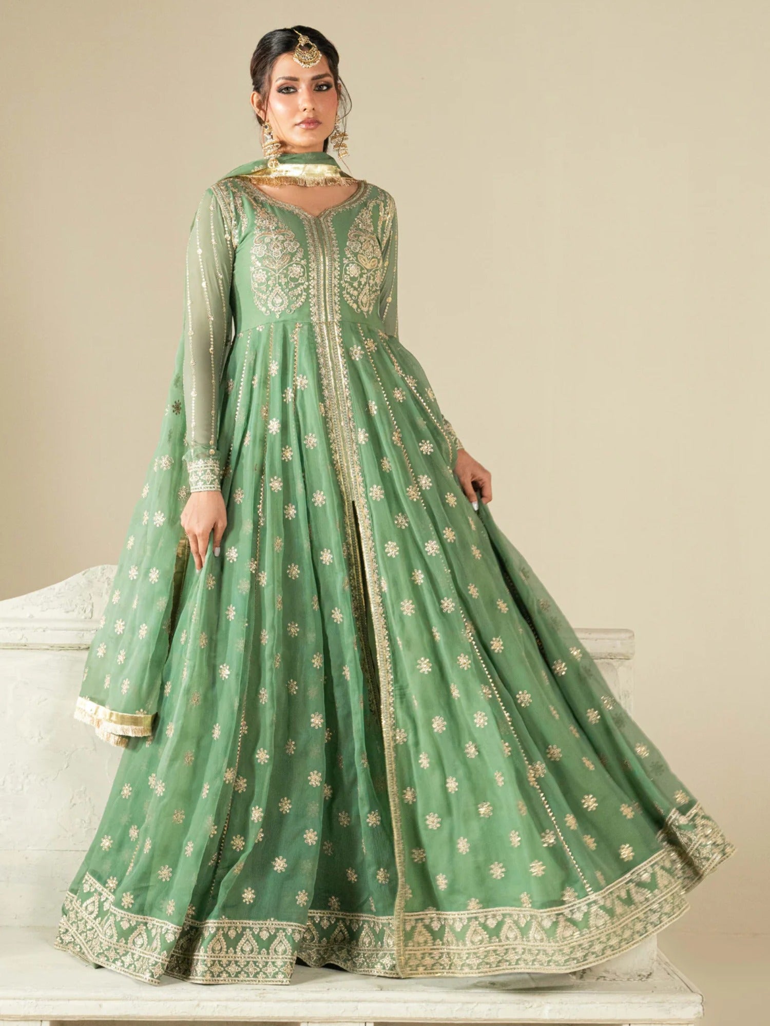 Hani & Umaima Chiffon Embroidered Stitched 3-Piece Suit-Astra