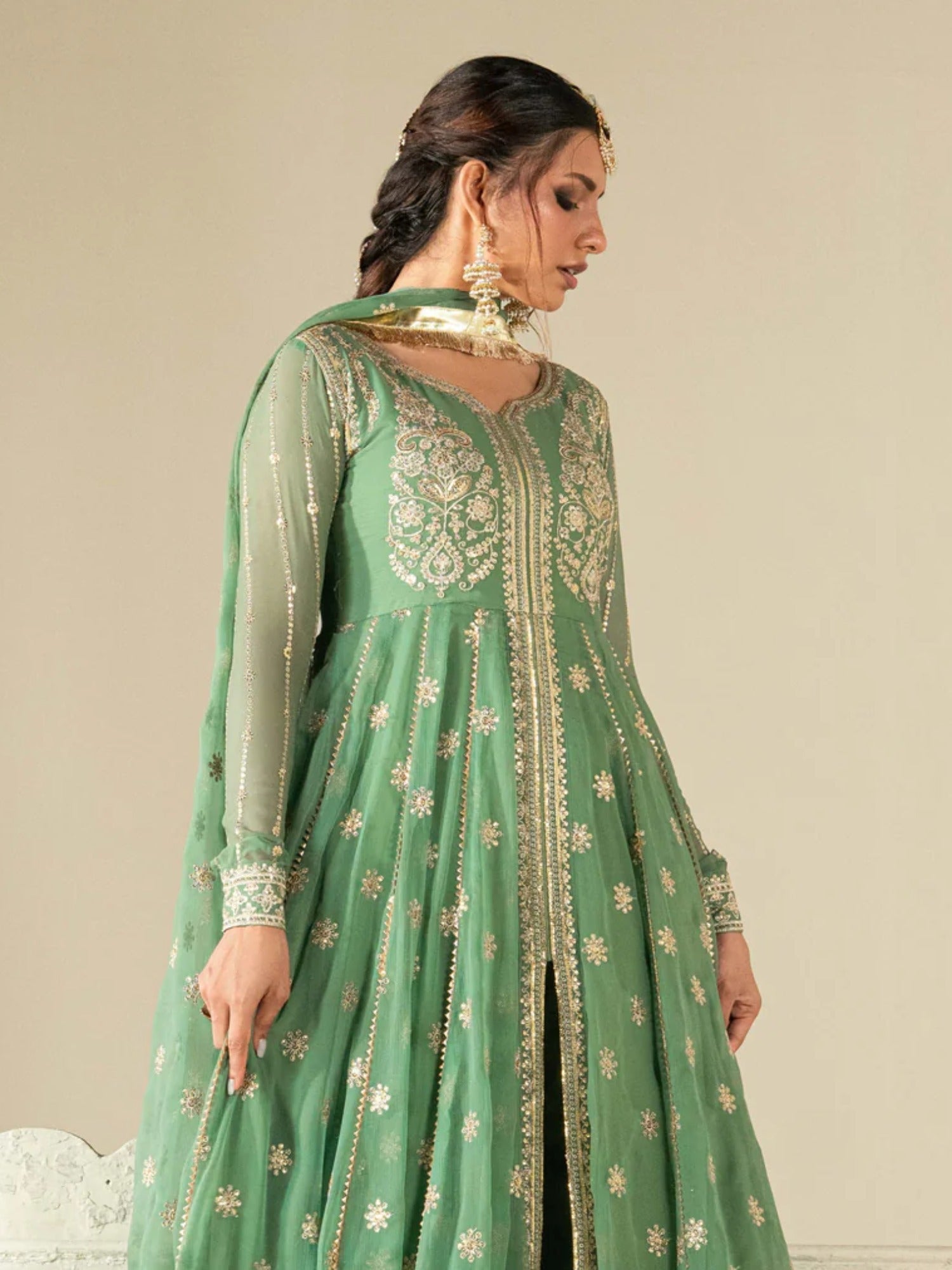 Hani & Umaima Chiffon Embroidered Stitched 3-Piece Suit-Astra
