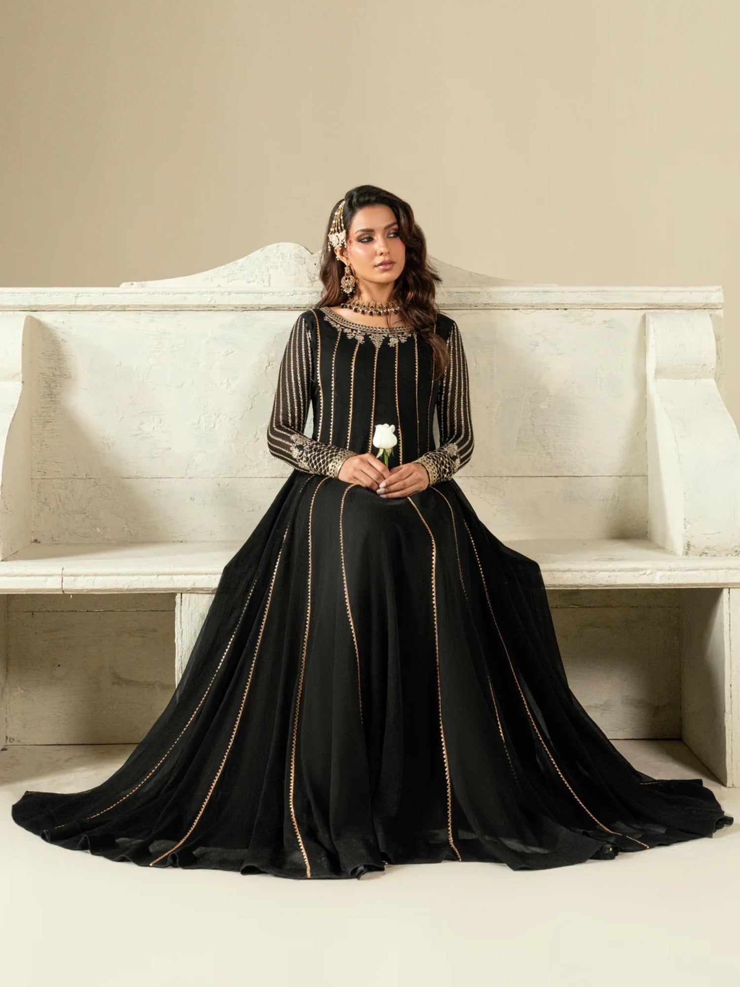 Black Hani & Umaima Chiffon Embroidered Stitched 2-Piece Suit-Arina