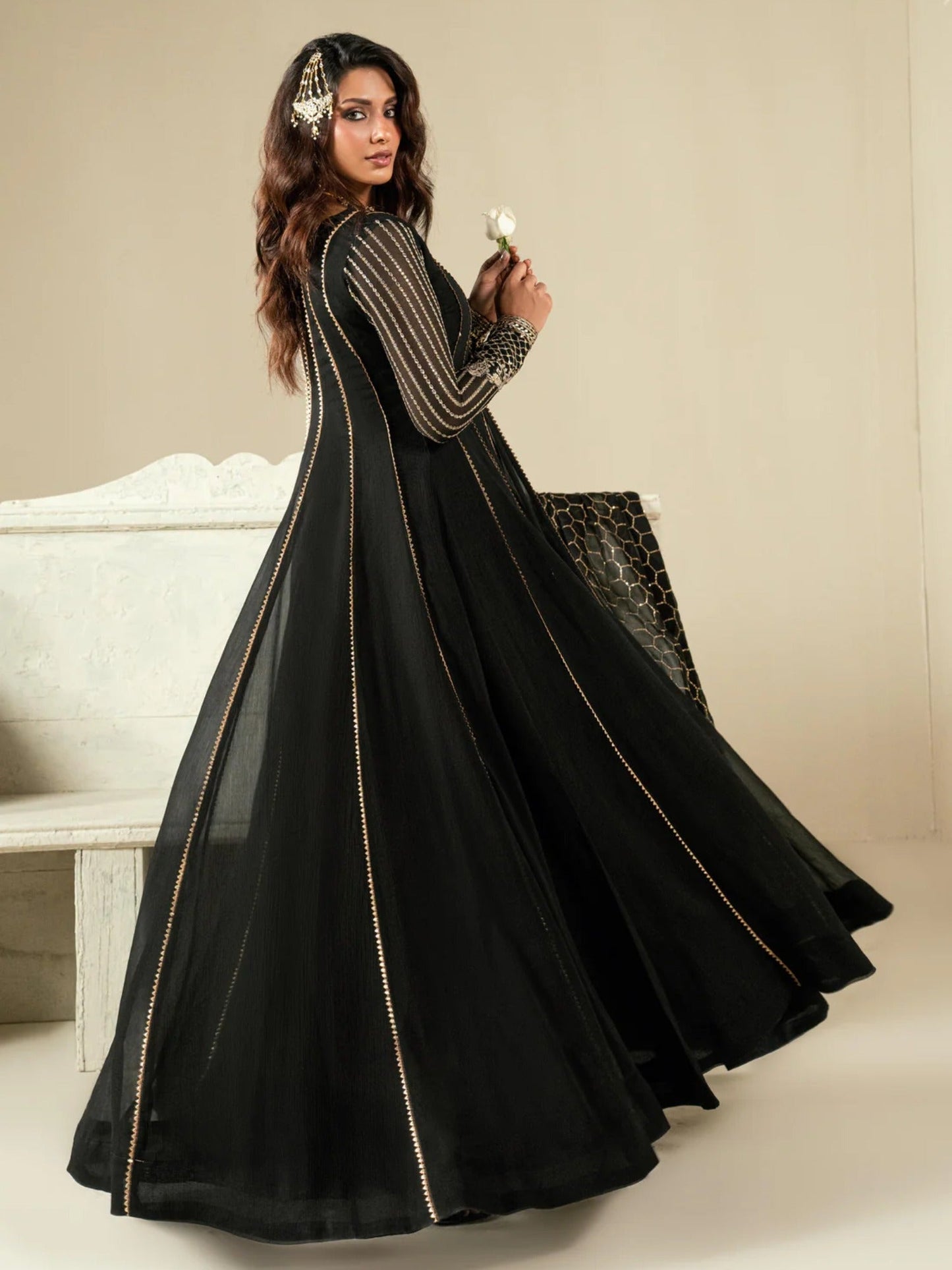 Black Hani & Umaima Chiffon Embroidered Stitched 2-Piece Suit-Arina