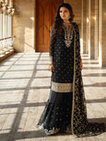 Black Hani & Umaima Chiffon Embroidered Gharara-Seemal