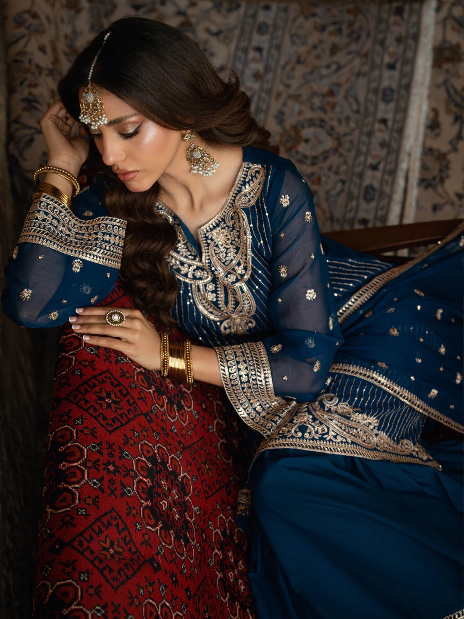 Blue Hani & Umaima Chiffon Embroidered Gharara-Ushna