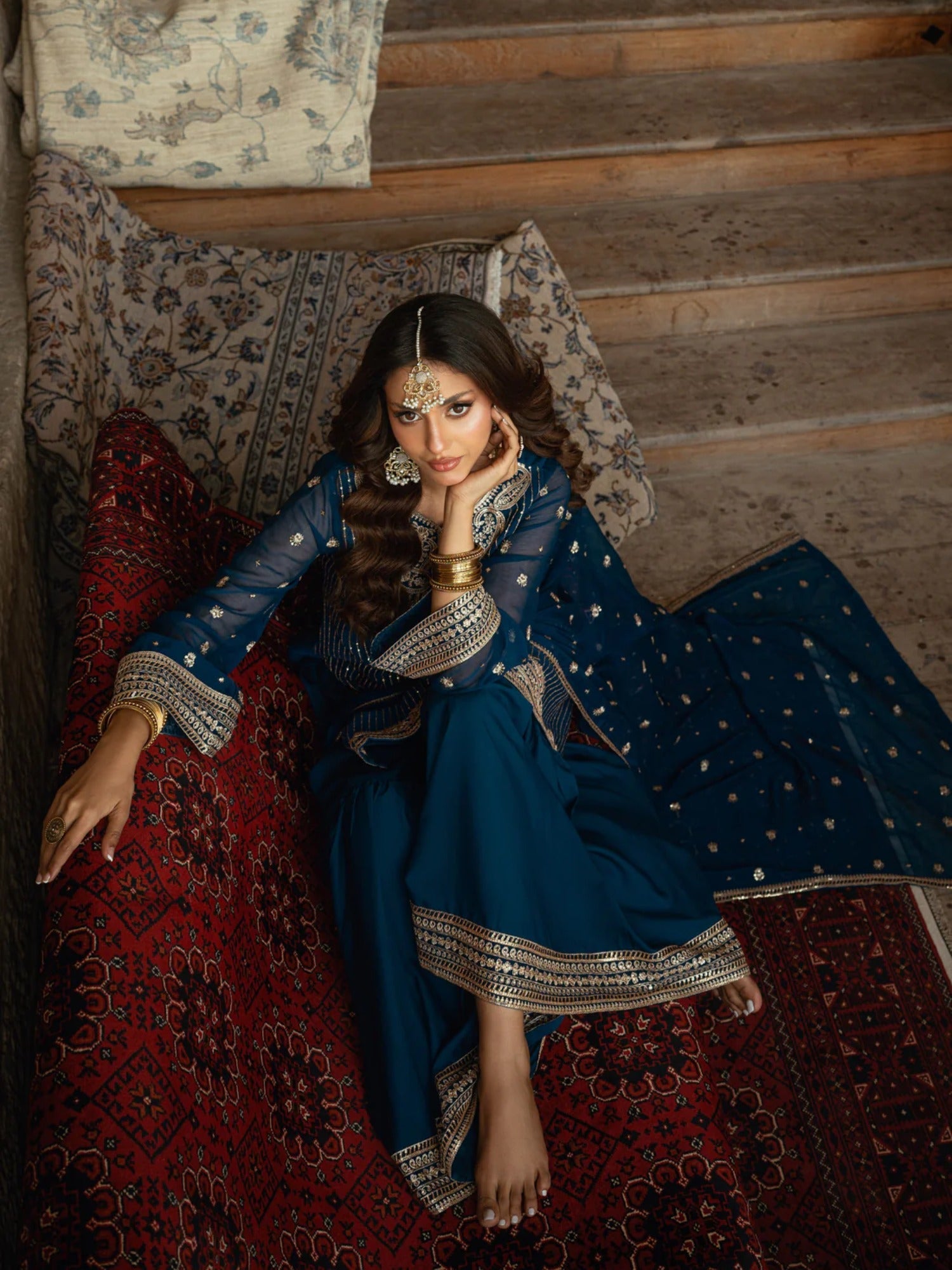 Blue Hani & Umaima Chiffon Embroidered Gharara-Ushna