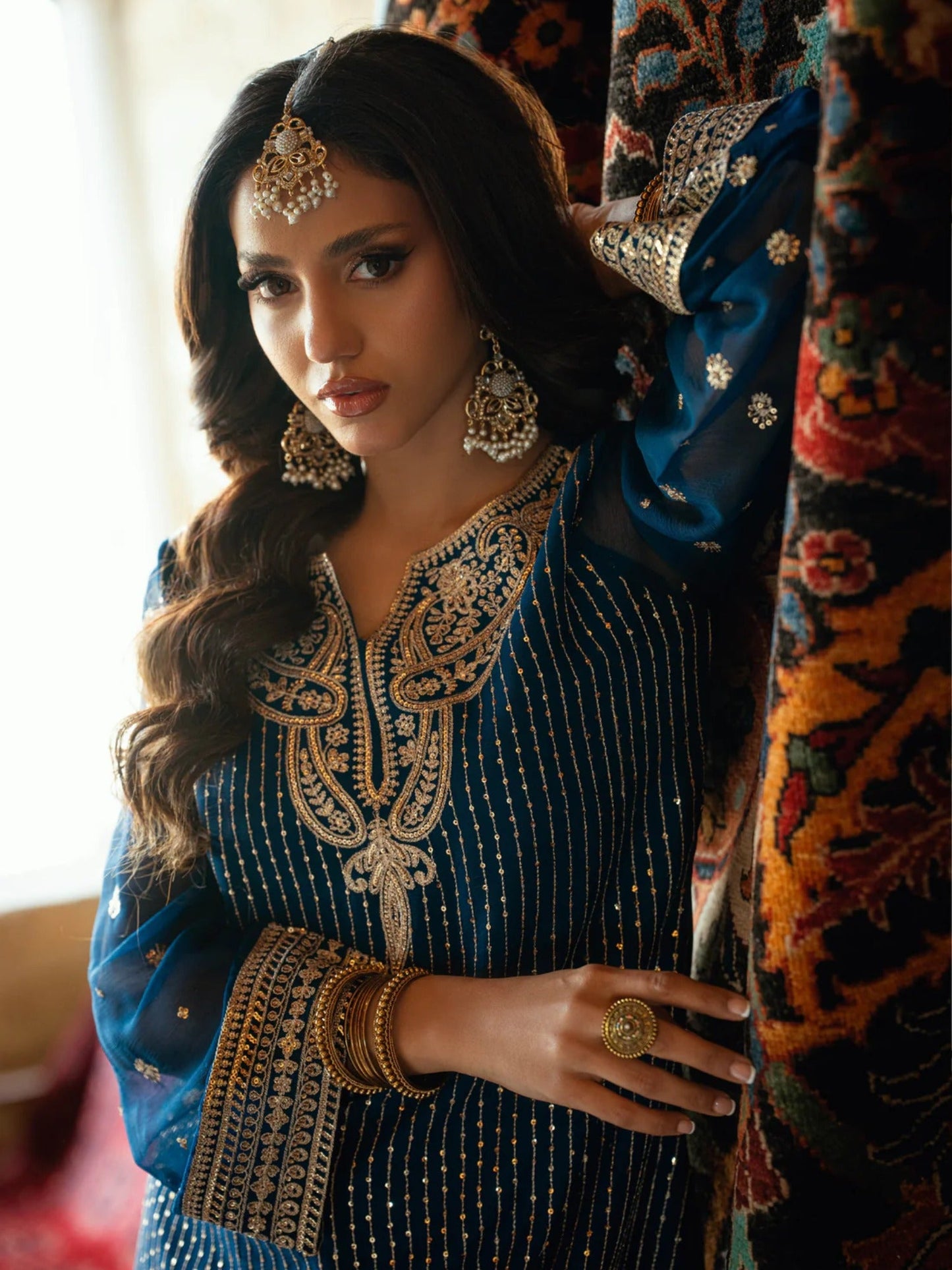 Blue Hani & Umaima Chiffon Embroidered Gharara-Ushna