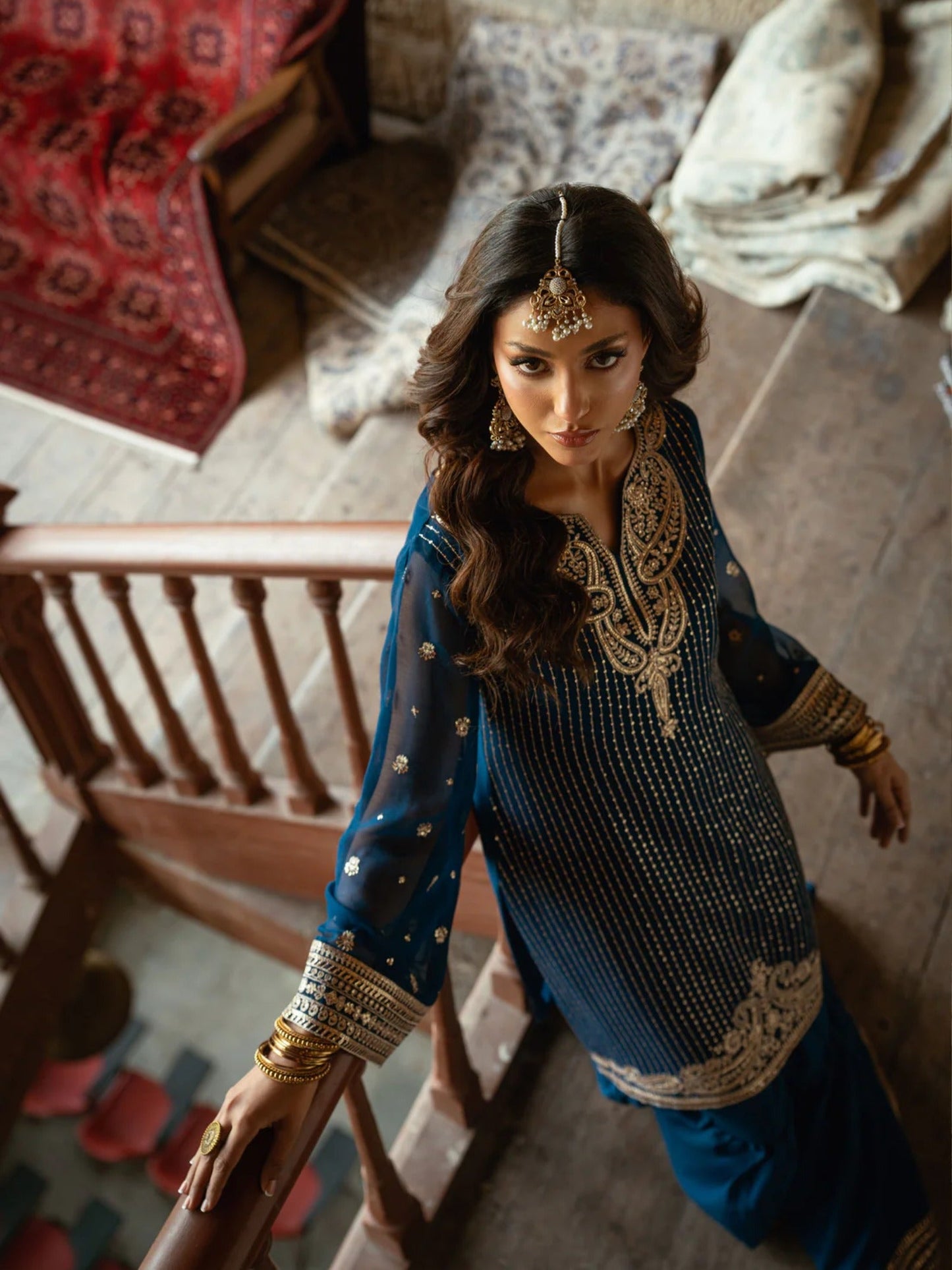 Blue Hani & Umaima Chiffon Embroidered Gharara-Ushna