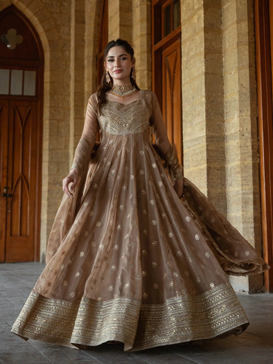Hani & Umaima Chiffon Embroidered Stitched 2-Piece Suit-Daze