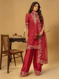 Red-Enzo Celia Korean Raw Silk Embroidered Unstitched 3-Piece Suit-Lyra