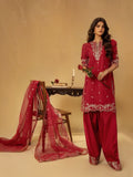 Red-Enzo Celia Korean Raw Silk Embroidered Stitched 3-Piece Suit-Lyra