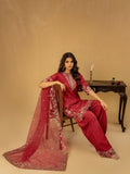 Red-Enzo Celia Korean Raw Silk Embroidered Stitched 3-Piece Suit-Lyra