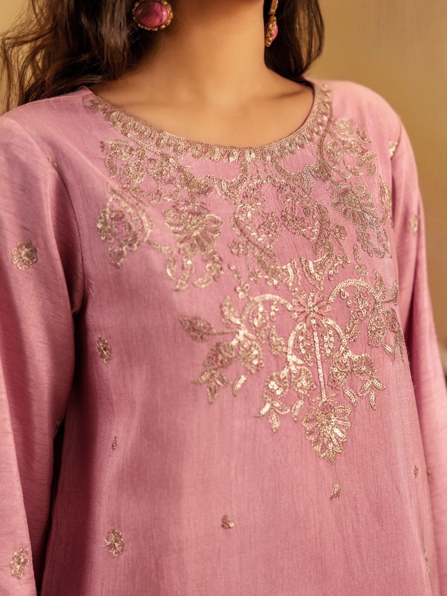 Pink-Enzo Celia Korean Raw Silk Embroidered Unstitched 3-Piece Suit-Elara