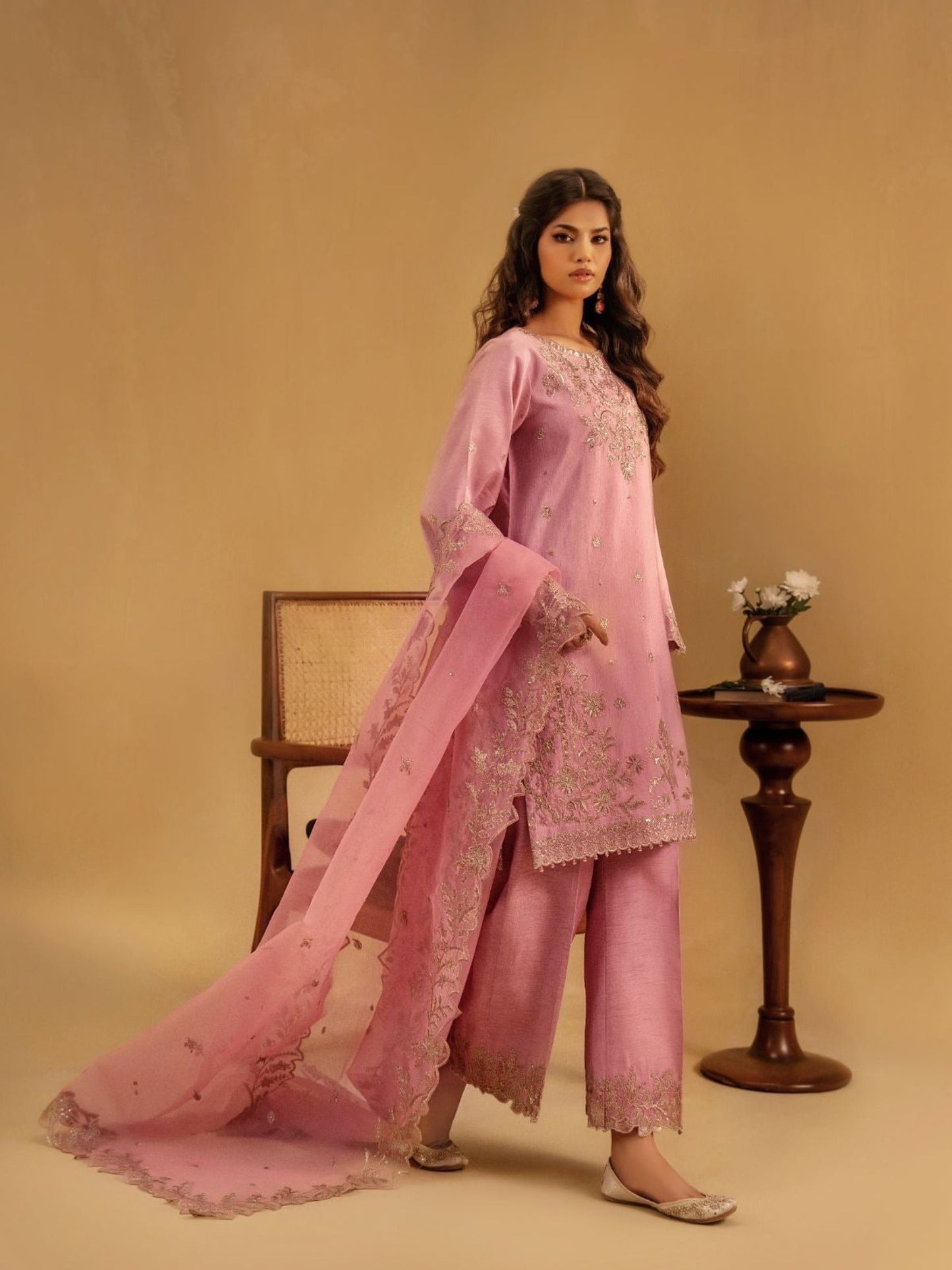 Black-Enzo Celia Korean Raw Silk Embroidered Stitched 3-Piece Suit-Veyra