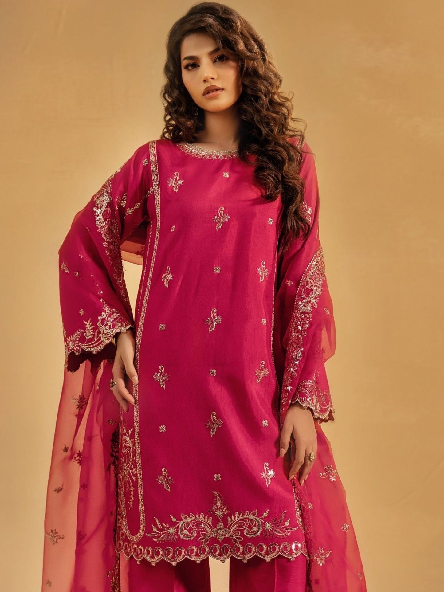Pink-Enzo Celia Korean Raw Silk Embroidered Unstitched 3-Piece Suit-Myrha