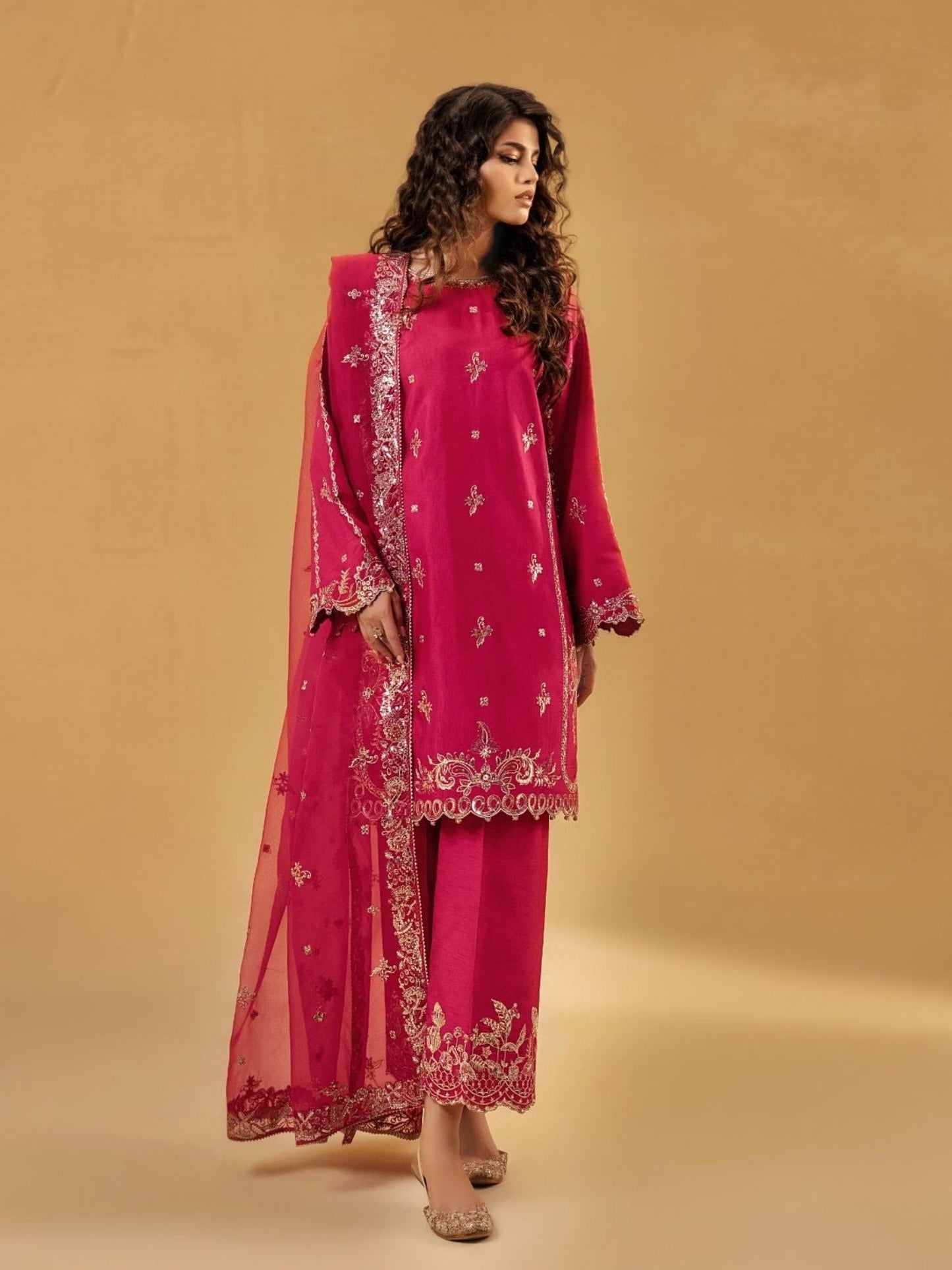 Pink-Enzo Celia Korean Raw Silk Embroidered Unstitched 3-Piece Suit-Myrha
