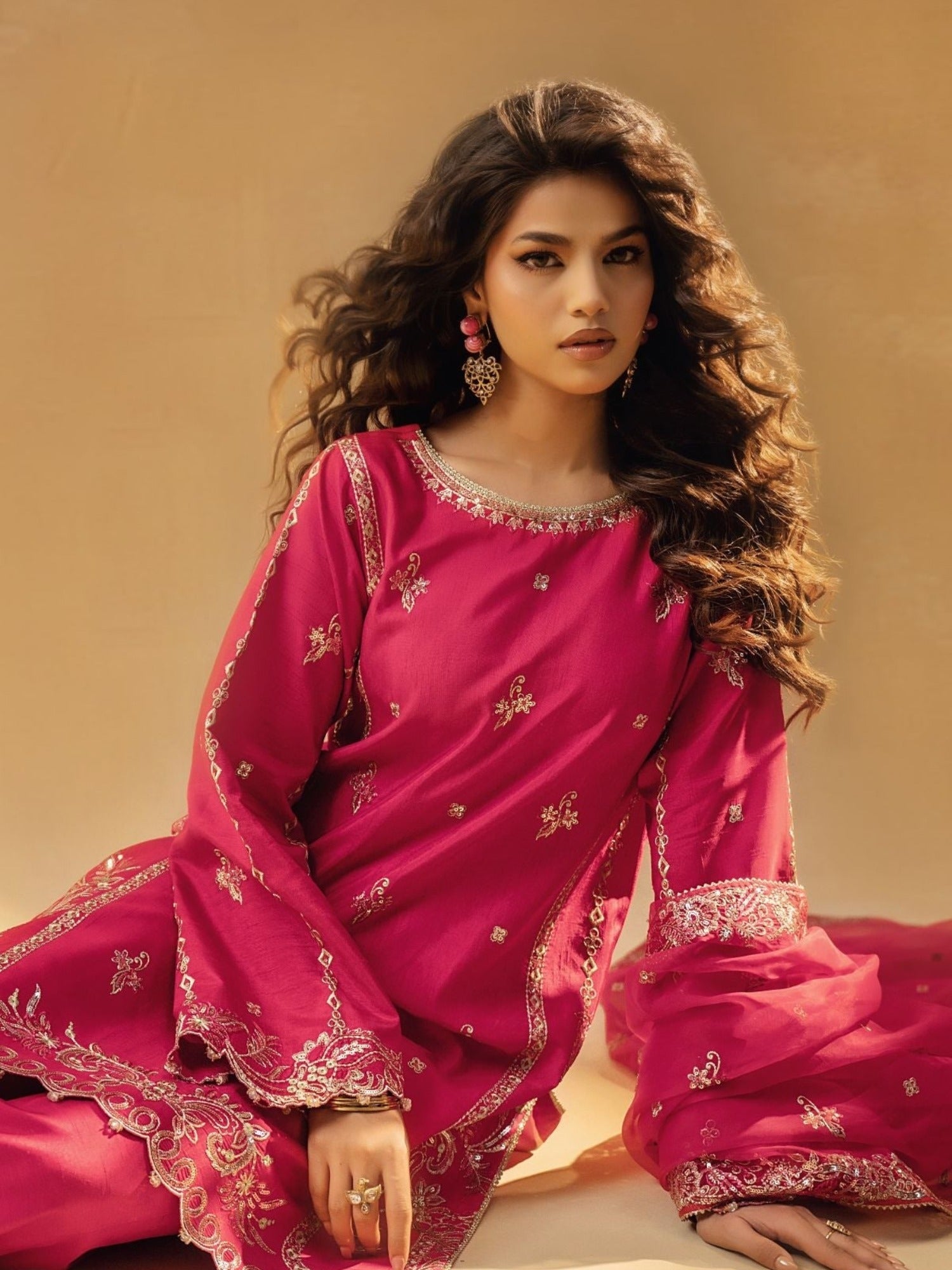 Pink-Enzo Celia Korean Raw Silk Embroidered Unstitched 3-Piece Suit-Myrha