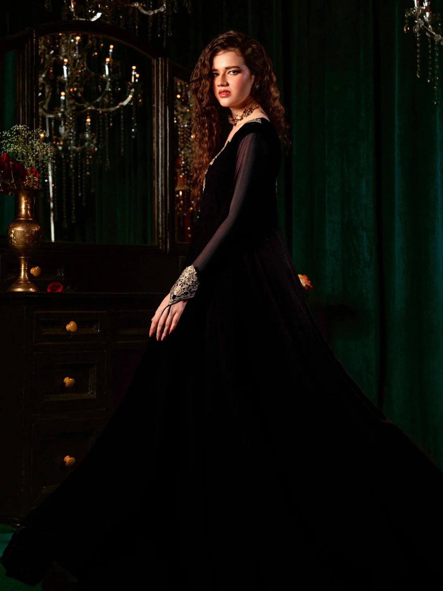 Black Hani & Umaima Chiffon Embroidered Stitched 2-Piece Suit-Malika