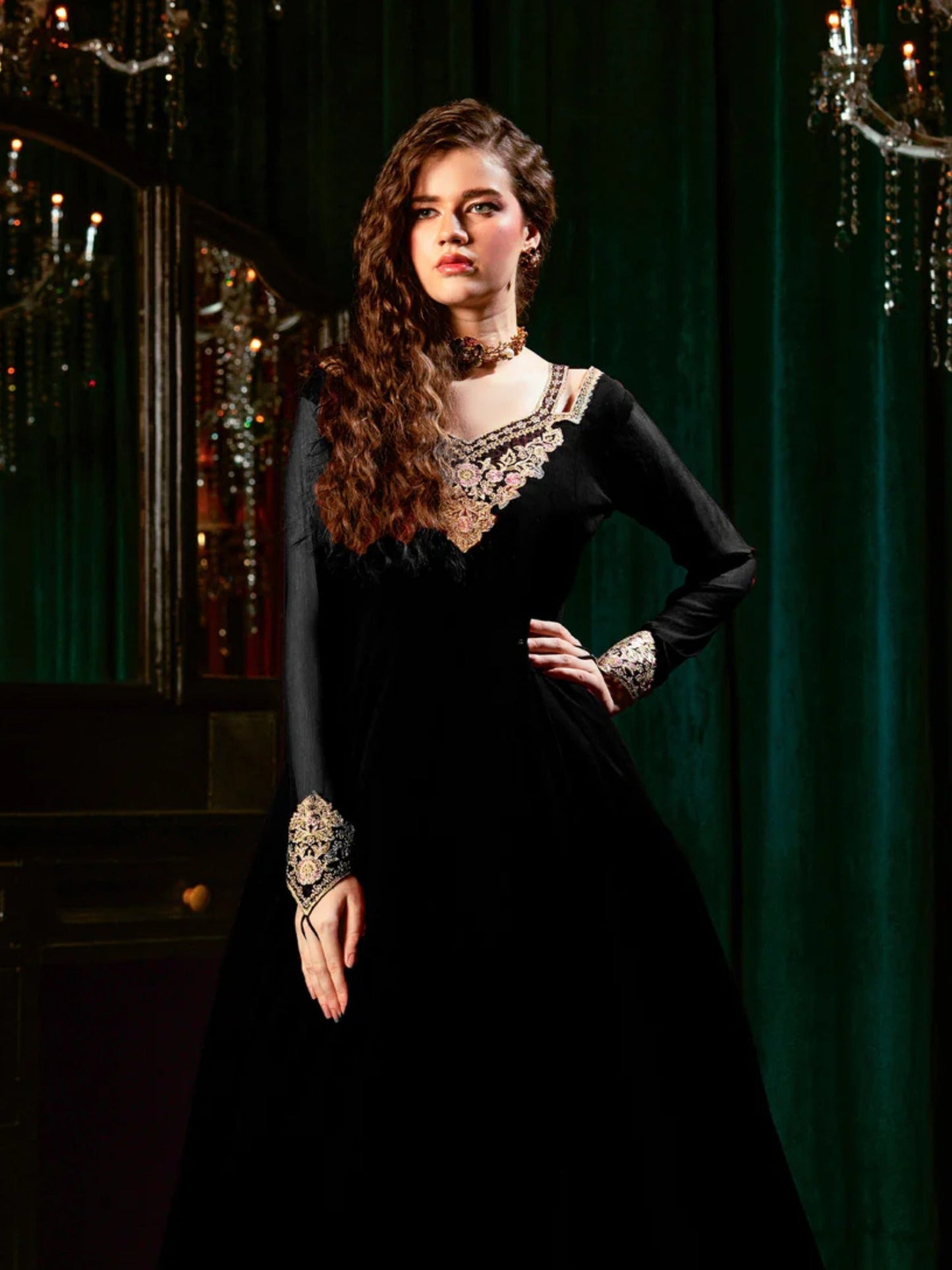 Black Hani & Umaima Chiffon Embroidered Stitched 2-Piece Suit-Malika