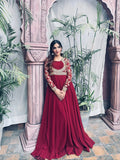 Maroon Hani & Umaima Chiffon Embroidered Stitched 2-Piece Suit-Afsana