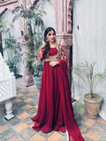 Maroon Hani & Umaima Chiffon Embroidered Stitched 2-Piece Suit-Afsana