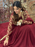 Maroon Hani & Umaima Chiffon Embroidered Stitched 2-Piece Suit-Afsana