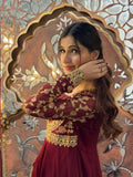 Maroon Hani & Umaima Chiffon Embroidered Stitched 2-Piece Suit-Afsana