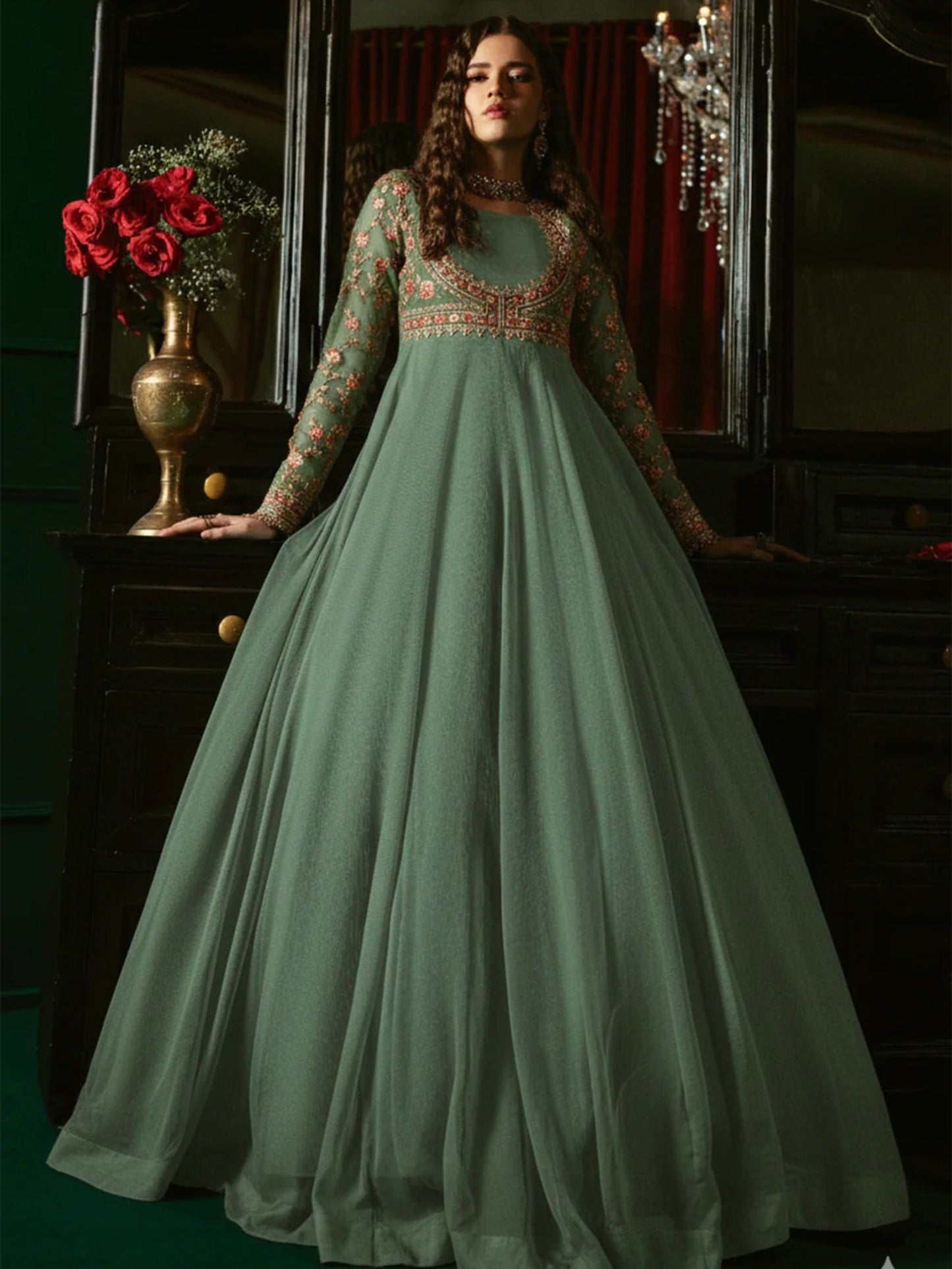 Hani & Umaima Chiffon Embroidered Stitched 2-Piece Suit-Aroosha